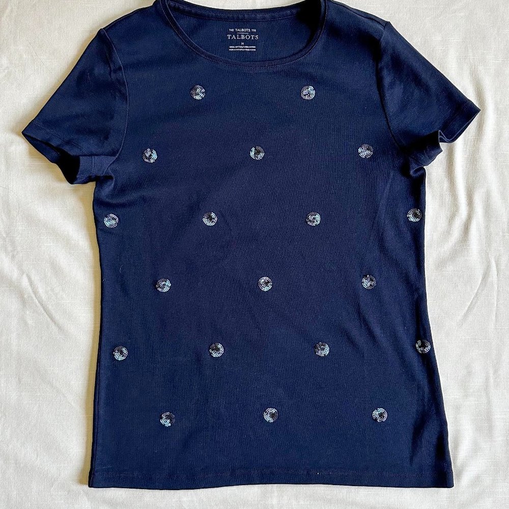 TALBOTS NAVY BLUE “THE TALBOTS TEE” SHORT SLEEVE TEE -  SIZE MEDIUM